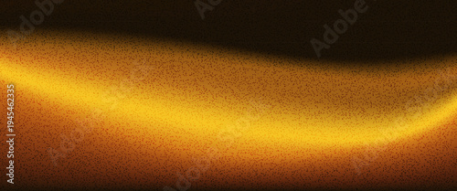 Gold wave and black background. Grain dark brown and yellow warm light gradation with wavy golden gradient overlay. Blur abstract texture and red orange leak noise. Vector grainy gradation background.