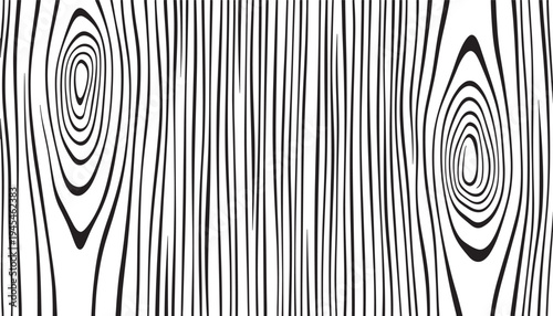 Wood grain pattern with distinct swirls and vertical lines for a natural texture background in black and white.