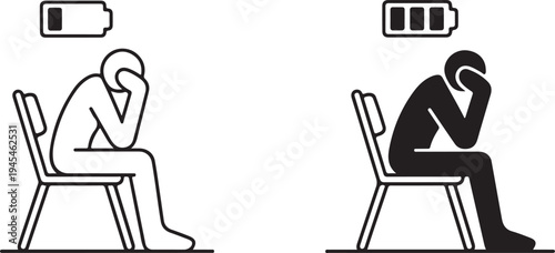 Two figures with low battery iconsLow battery exhaustion concept icon  low energy levels