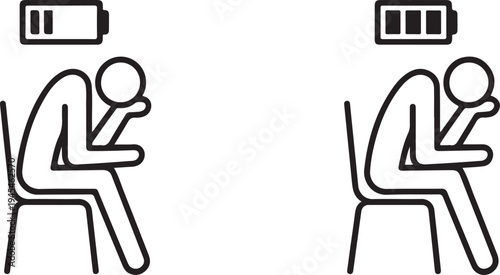 Two figures with low battery iconsLow battery exhaustion concept icon  low energy levels