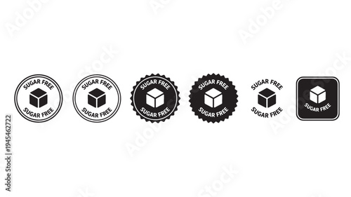 Sugar free icons featuring a cube and circular or square outlines with varied border designs on a white background