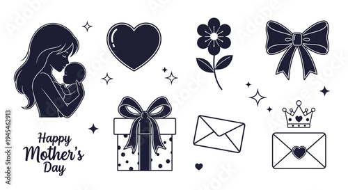 Happy Mothers Day with Gifts and Symbols