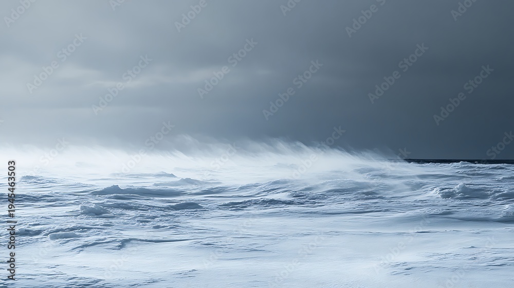 Obraz premium Dramatic winter landscape snow covered ground under a stormy sky