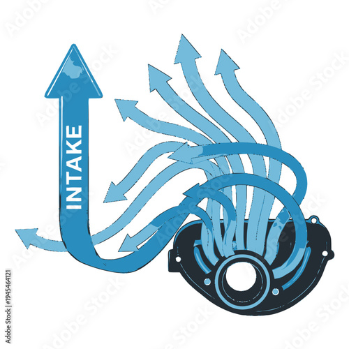 Conceptual illustration demonstrating the principle of intake and exhaust within a mechanical device, depicting efficient energy flow and system dynamics