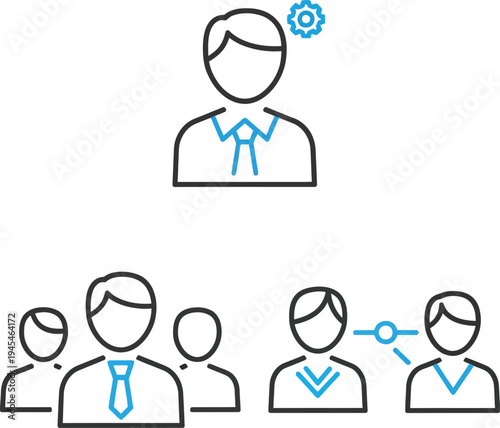 Set of 5 business people icons vector, teamwork and leadership