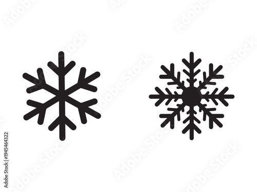 Two black snowflakes on white background  winter weather icons  snowflake design elements