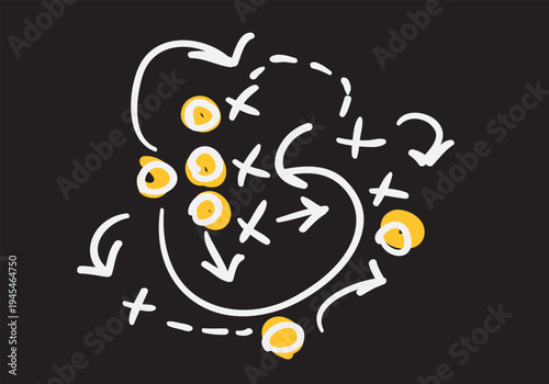 American football tactic movement trick, freehand drawing design.