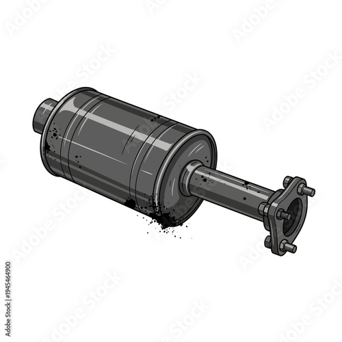 Illustration of a car exhaust muffler with flange