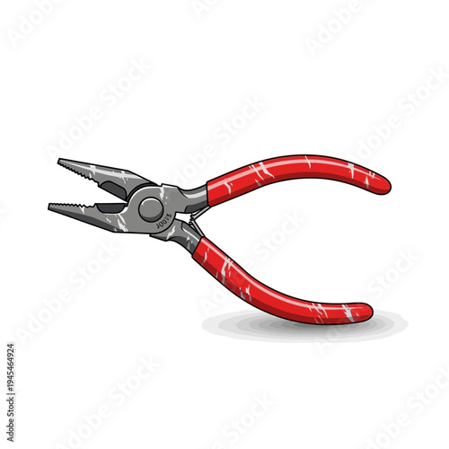Long nose pliers with red handles, isolated on white background
