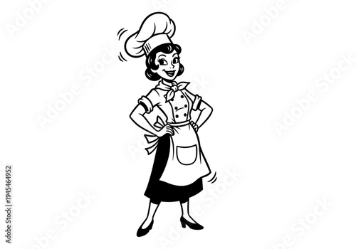 Happy Cartoon Chef Woman Standing Confidently.