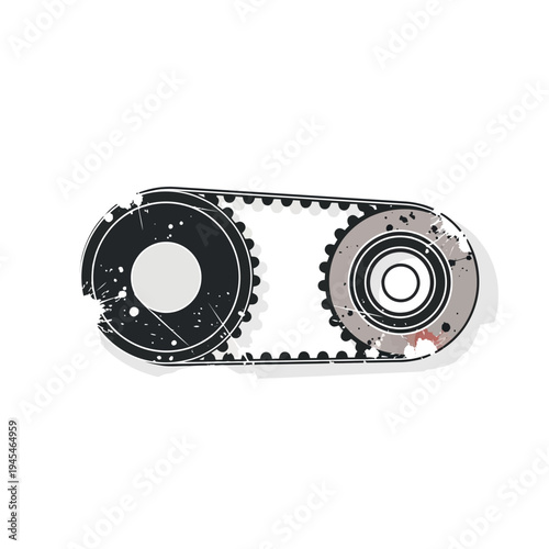 Mechanical timing belt and gears illustration with grunge texture