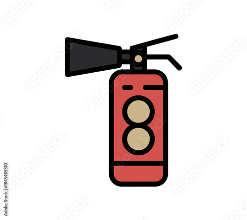 A minimalist vector graphic of a red fire extinguisher with a black nozzle and handle