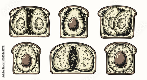 Delicious Avocado Toast Slices Variety Top View.