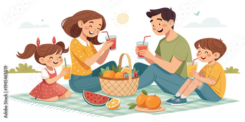 A happy family enjoying a picnic together in a park on a sunny day