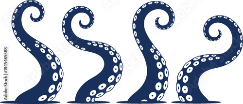 Deep Blue Octopus Tentacle Set, Mystical Kraken Tentacle Graphics, Stylized Cephalopod Tentacle Illustration, vector, illustration, silhouette.