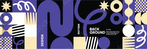 Geometric Abstract Pattern with Shapes and Lines on Black Background Keywords: abstract, pattern, geometric, shapes, lines