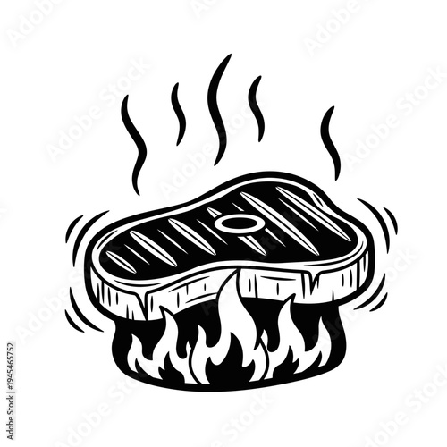 Delicious Steak Cooking Over Open Flames Illustration.