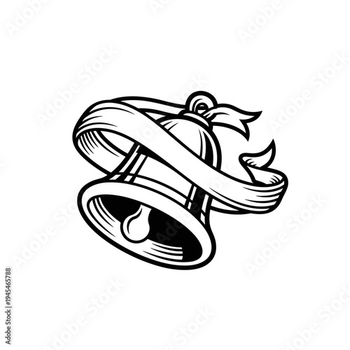 Vintage Bell with Decorative Ribbon Illustration.