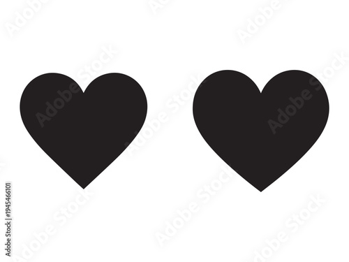 Two solid black heart shapes on white background  simple iconic love symbols