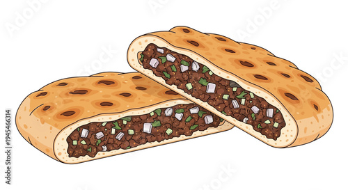 Vector illustration of a cut empanada, savory pastry