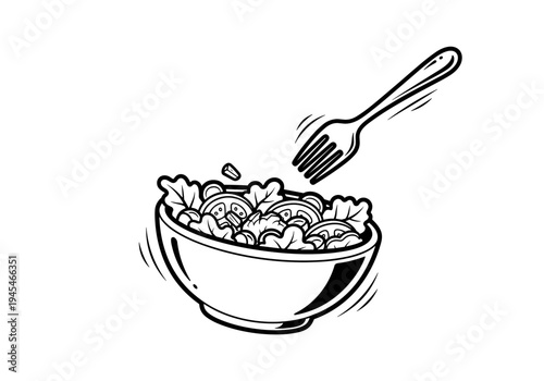 Fresh Salad in Bowl with Fork Illustration.