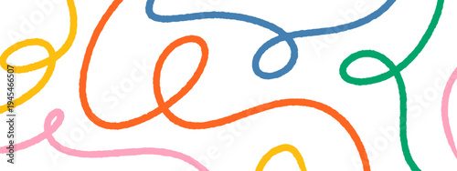 Doodle squiggle line with brush stroke crayon and curve sketch pencil. Charcoal chalk graphic with curvy spiral abstract and wavy banner background. Cable vector doodle with border continuous.