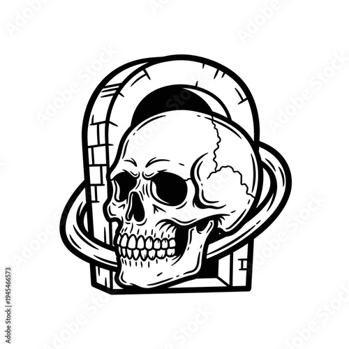 Detailed Skull Illustration with Circular Element.