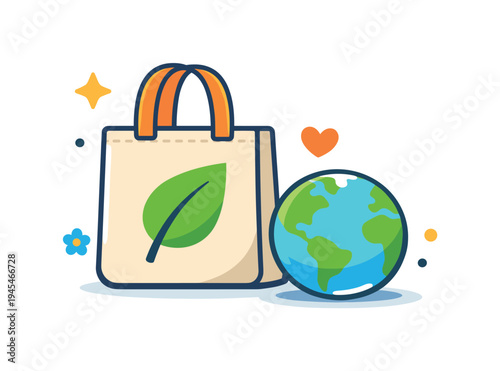 Eco conscious consumer behavior encouraging responsible purchasing decisions and reduced environmental impact in everyday life, a reusable shopping bag with a leaf symbol beside a small