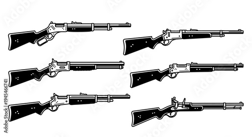 Collection of Vintage Rifle Illustrations.