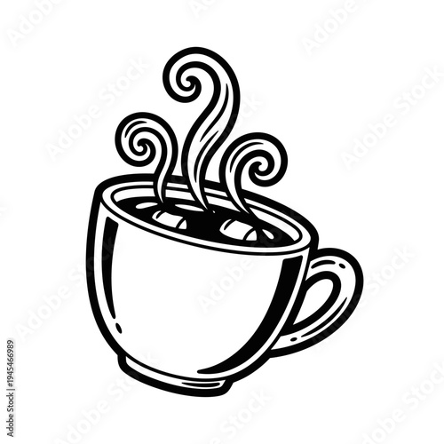 Steaming Hot Coffee Cup Illustration with Swirling Steam.