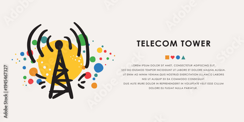 Telecom tower doodle icon, banner concept vector design.