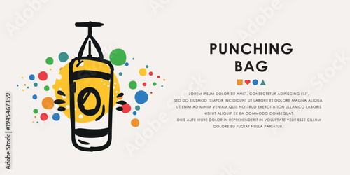 punching bag doodle icon, banner concept vector design.