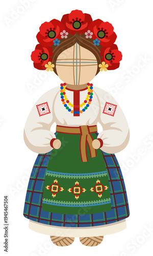 ukrainian motanka doll a traditional handmade talisman and symbol of ukrainian culture stylized vector illustration isolated on white background