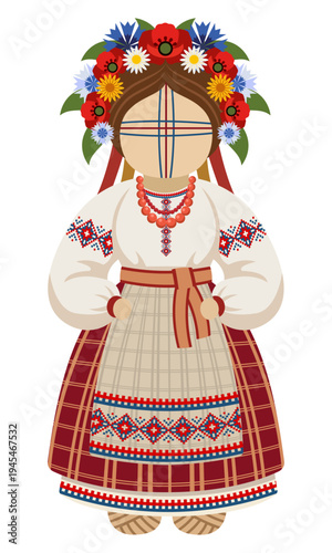 ukrainian motanka doll a traditional handmade talisman and symbol of ukrainian culture stylized vector illustration isolated on white background
