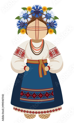 ukrainian motanka doll a traditional handmade talisman and symbol of ukrainian culture stylized vector illustration isolated on white background