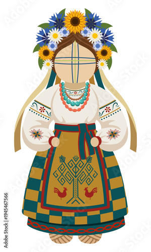 ukrainian motanka doll a traditional handmade talisman and symbol of ukrainian culture stylized vector illustration isolated on white background