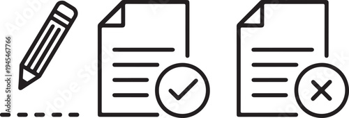 document icon set sign check reject workflow vector outline