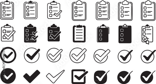 checklist clipboard and checkbox icon pack for ui design