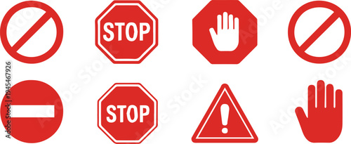 warning red prohibition and stop sign icons for safety
