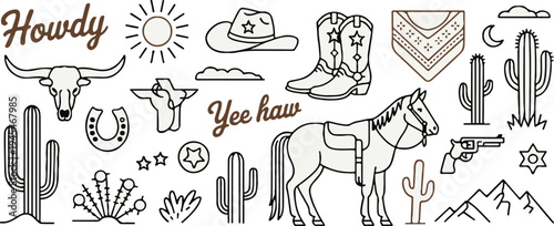 cowboy vintage motif sun moon stars longhorn skull cactus