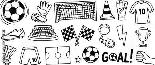 soccer sport symbols ball goalpost stadium whistle flag diagram
