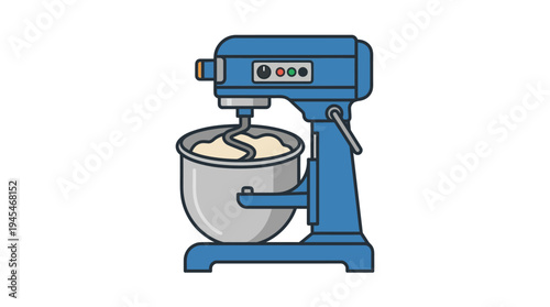 Minimal flat vector icon of bread dough mixer machine used in small bakery production