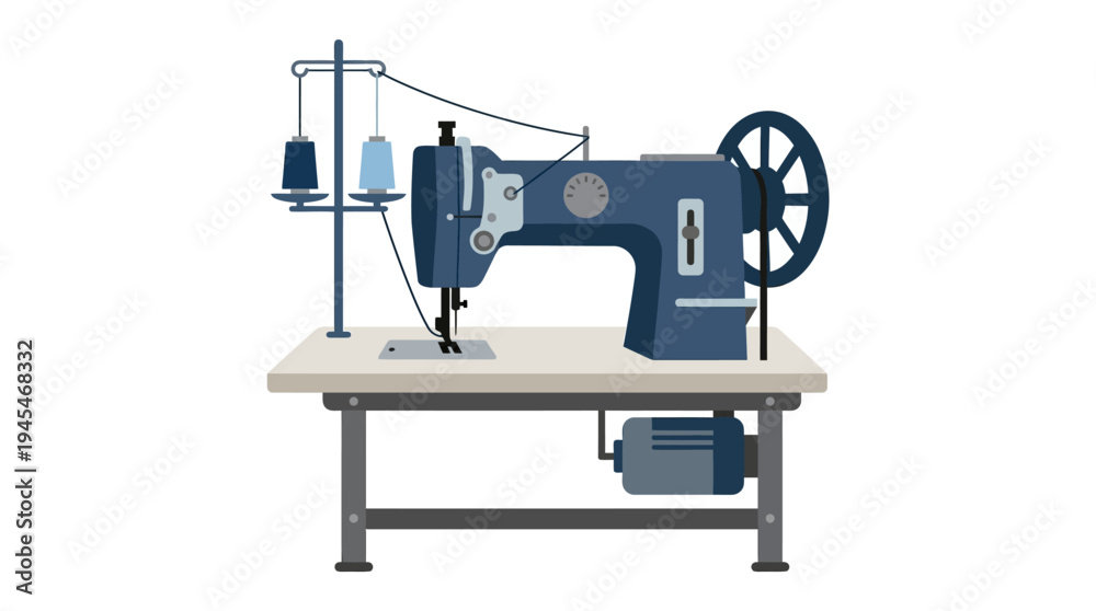 Fototapeta premium Minimal flat vector icon of industrial sewing machine for home tailoring business