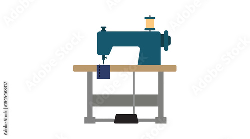 Minimal flat vector icon of industrial sewing machine for home tailoring business