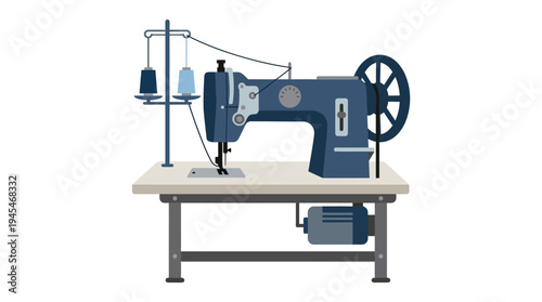 Minimal flat vector icon of industrial sewing machine for home tailoring business
