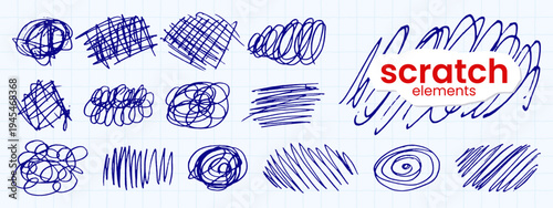 Hand drawn messy scribble line collection. Curved squiggles tangled strokes and rough hatching. Ballpen and pencil texture. Sketchy elements for modern layouts and highlights.