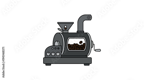 Minimal flat vector icon of small coffee roasting machine for home coffee business
