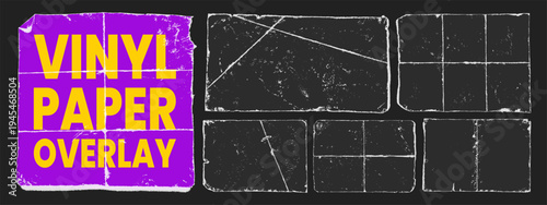 Crumpled folded paper overlays with vinyl paper overlay. Blank vintage sheets with wrinkles and rough texture. Vector style overlays for layouts and covers.