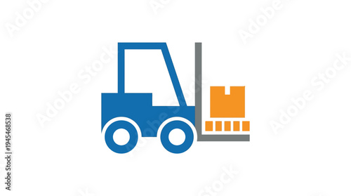 warehouse forklift carrying box icon, flat vector icon