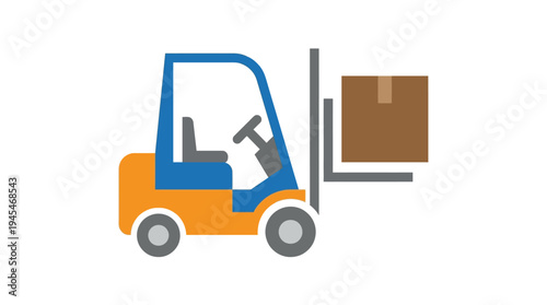 warehouse forklift carrying box icon, flat vector icon